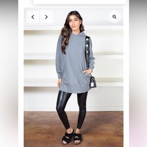 BOBI SOFT LONG SPLIT HEM HOODIE - CHARCOAL Gray Size Small w/Pockets